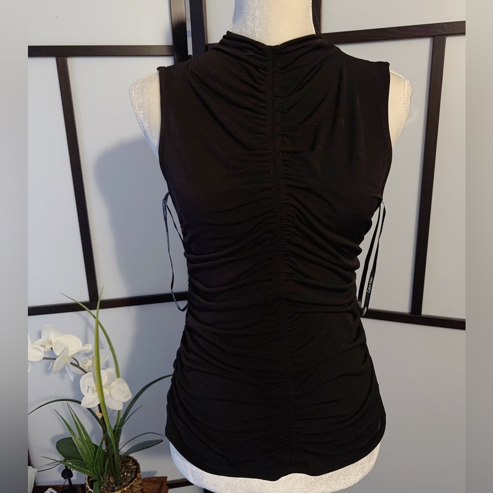 Calvin Klein sleeveless top tie black designer NWT